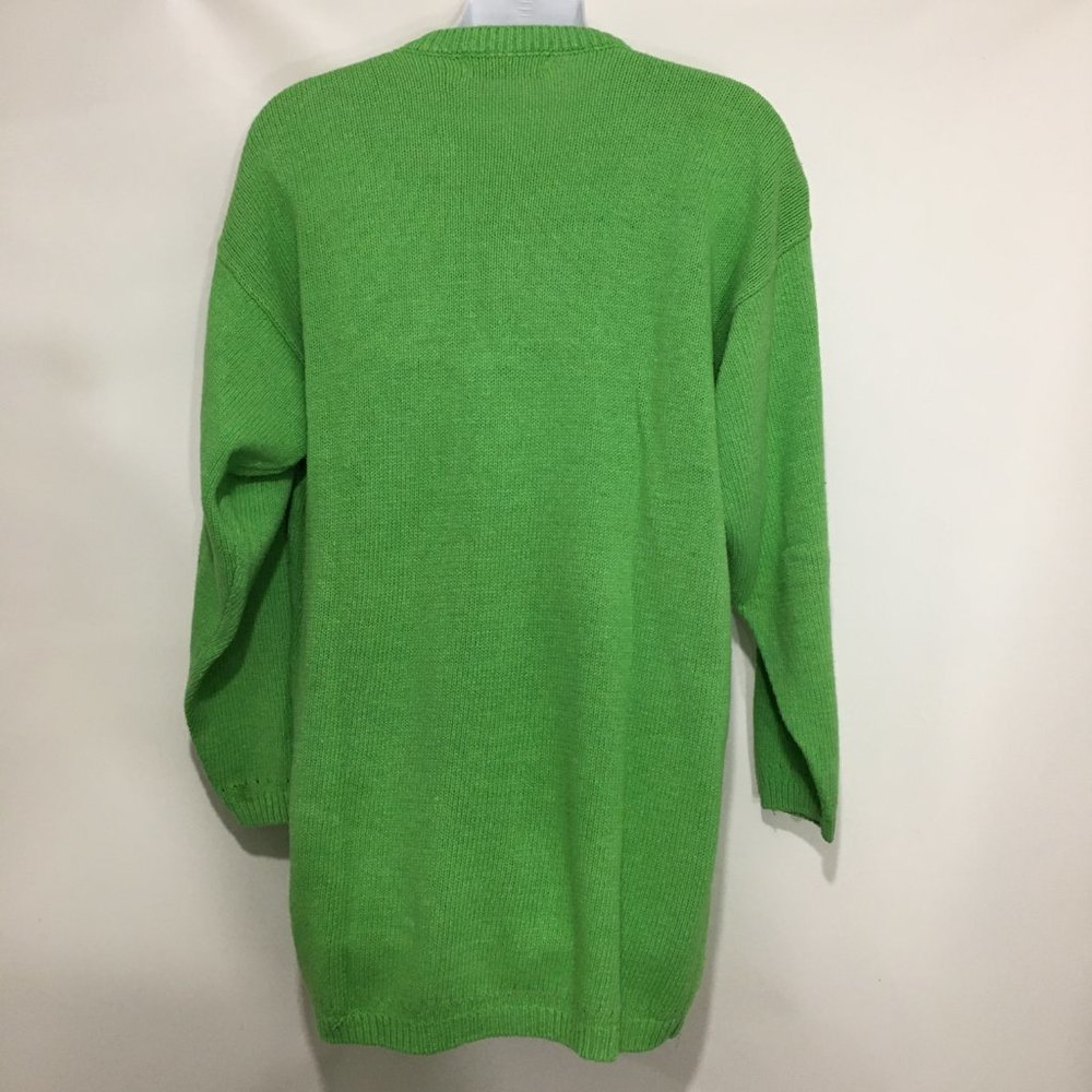 Venezia 14/16 Apple Green V-Neck Ramie Cotton Pullover Sweater 3/4 Sleeves - Picture 4 of 5
